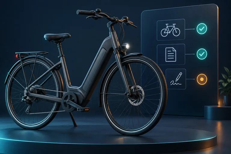 Illustration conceptuelle d’un vélo électrique et de son parcours documentaire CEE