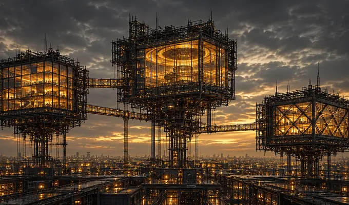 Trois modules lumineux aux structures distinctes — illustration conceptuelle