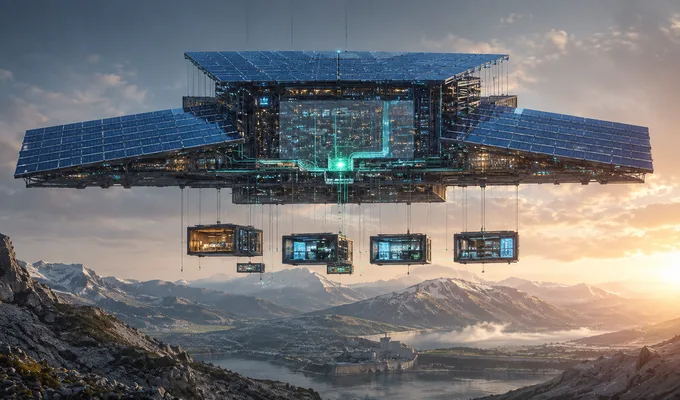 Architecture photovoltaïque suspendue représentant le site, le CMS et le configurateur Photowatt