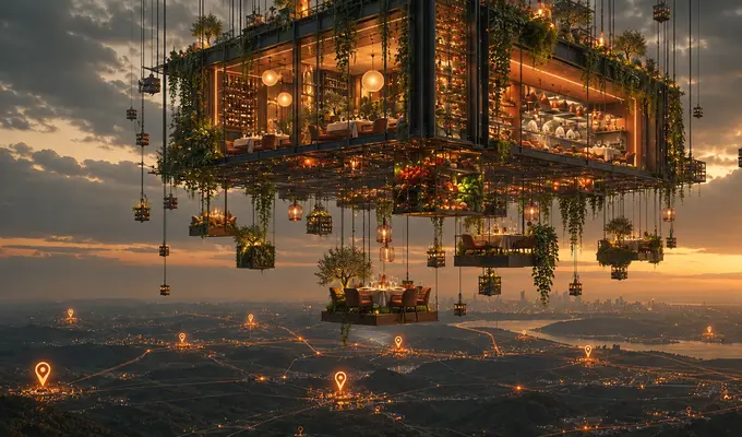 Restaurant contemporain relié à une carte saisonnière, aux informations pratiques et à un espace éditorial