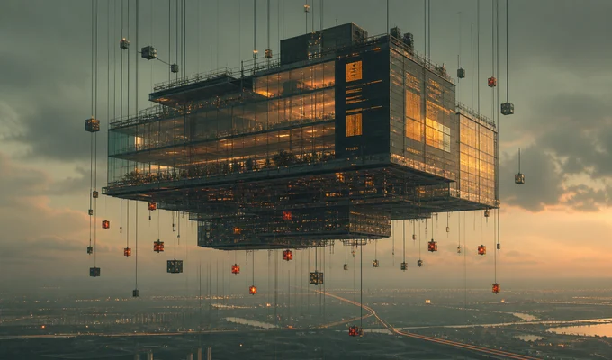 Architecture futuriste flottante pour l'application métier Velizen